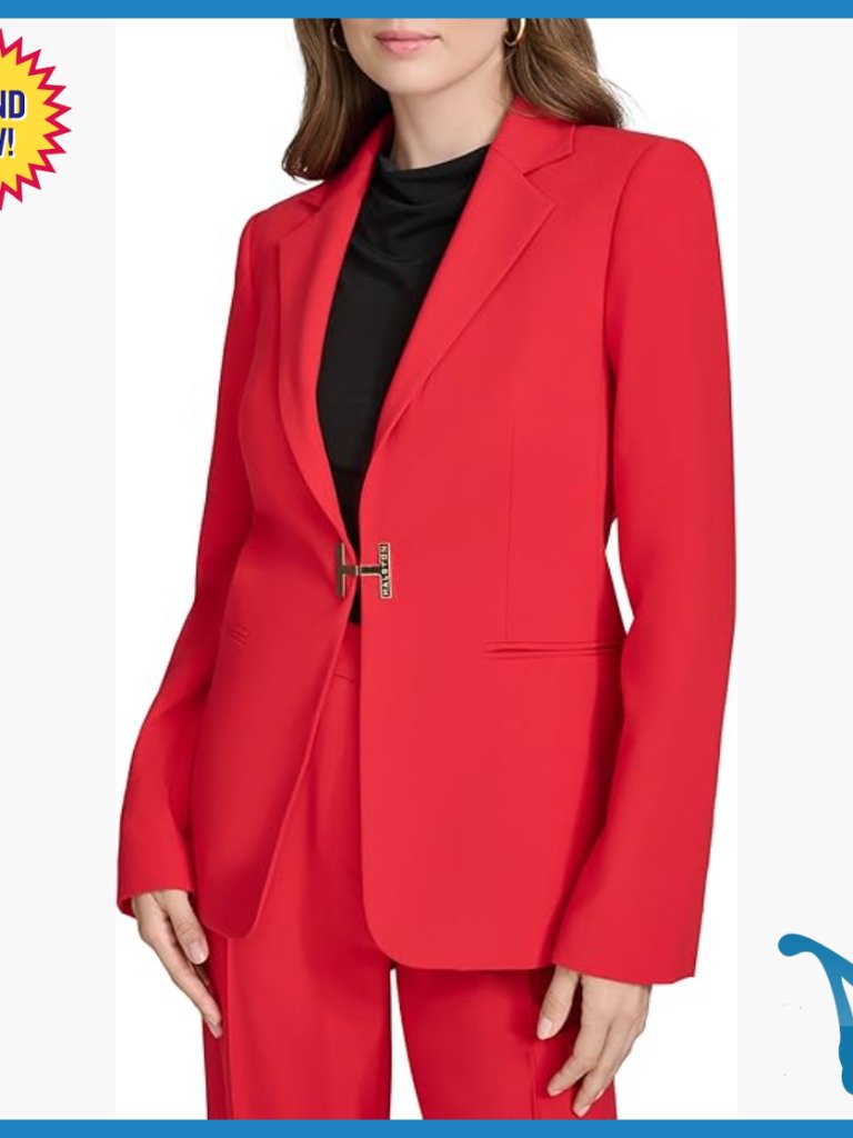 Woven Office Blazer With H Closure And Pockets For Workwear